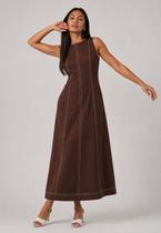 Vestido De Alfaiataria Midi Com Costura Contrastantes Marrom Salvatore Vestido De Alfaiataria Midi Com Costura Contrastantes Marrom Salvatore