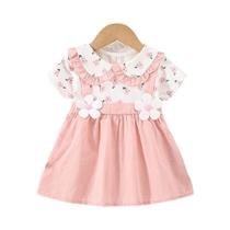 Vestido De Algodão Com Flores Para Menina Bebê De Verão, Manga Curta, 0-3 Anos, Vestido Fofo Com
