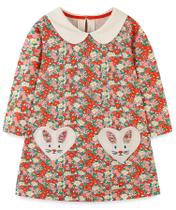 Vestido de algodão hongshilian de manga comprida 4T para meninas com flora e bolsos Vestido de algodão hongshilian de manga comprida 4T para meninas com flora e bolsos