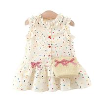 Vestido De Algodão Para Menina Com Estampa De Poá Botão Em Forma De Coração Laço Colorido Vestido