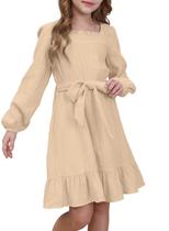Vestido de algodão para meninas, estilo outono, manga comprida, tamanho 14-16, creme Vestido de algodão para meninas, estilo outono, manga comprida, tamanho 14-16, creme