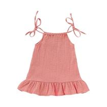Vestido De Algodão Para Meninas Pequenas, Verão, Ajustável, Cor Sólida, Respirável, Moda Praia, 1-5