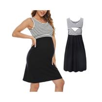 Vestido de amamentação para maternidade, camisola listrada de algodão de verão