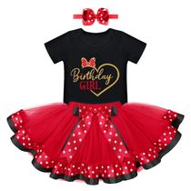 Vestido de aniversário Mouse Princess para menina 6M vermelho+preto