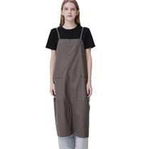 Vestido de avental em estilo japonês coreano, algodão e linho com bolsos