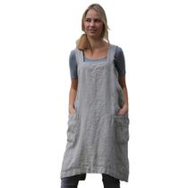 Vestido de avental feminino Larmliss Pinafore quadrado cinza algodão/linho Vestido de avental feminino Larmliss Pinafore quadrado cinza algodão/linho
