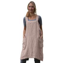 Vestido de avental feminino Larmliss Pinafore quadrado com costas cruzadas rosa Vestido de avental feminino Larmliss Pinafore quadrado com costas cruzadas rosa