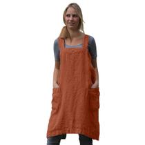 Vestido de avental feminino Larmliss Pinafore quadrado laranja de algodão/linho Vestido de avental feminino Larmliss Pinafore quadrado laranja de algodão/linho
