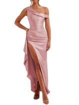 Vestido de baile Alphirkut de cetim comprido, sem ombros, franzido, sereia