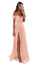 Vestido de baile GODCUN Off Shoulder, cetim, evasê, longo, rosa blush Vestido de baile GODCUN Off Shoulder, cetim, evasê, longo, rosa blush