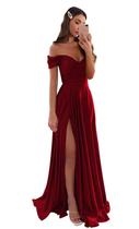 Vestido de baile GODCUN Off Shoulder, de cetim, evasê, longo, vinho tinto Vestido de baile GODCUN Off Shoulder, de cetim, evasê, longo, vinho tinto
