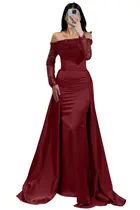 Vestido de baile Molisa Satin Off Shoulder, lantejoulas, sereia, borgonha Vestido de baile Molisa Satin Off Shoulder, lantejoulas, sereia, borgonha