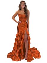 Vestido de baile Mollyevers 2025 sem alças, sereia, cetim, laranja queimada