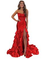 Vestido de baile Mollyevers 2025 sem alças, sereia, vermelho acetinado, tamanho 12 Vestido de baile Mollyevers 2025 sem alças, sereia, vermelho acetinado, tamanho 12