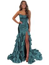 Vestido de baile Mollyevers em camadas com babados, cetim, sereia, tamanho 16