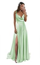 Vestido de baile Monvelli, cetim, gola, sem encosto e fenda, menta, Sz 8