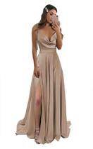 Vestido de baile Monvelli com gola alta de cetim com bolsos, cinza, evasê Vestido de baile Monvelli com gola alta de cetim com bolsos, cinza, evasê