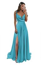 Vestido de baile Monvelli, gola alta, cetim, linha A, com bolsos, azul