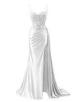 Vestido de baile RUMUGUYA Classic, apliques de renda longa, branco acetinado