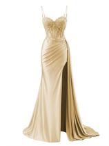 Vestido de baile RUMUGUYA Classic, apliques de renda longa, cetim, champanhe