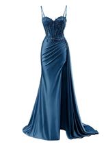 Vestido de baile RUMUGUYA Plus Size, apliques de renda longa, cetim, azul-petróleo