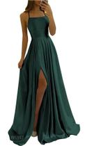 Vestido de baile Tvuyet 2026 Satin A Line com fenda verde sem encosto 14