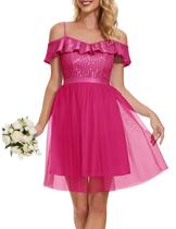 Vestido de baile Wedtrend para adolescentes, tule, lantejoulas, sem ombro, WTS6002