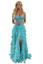 Vestido de baile WENKAFO Aqua Blue em camadas com babados, espartilho 2025 para adolescentes