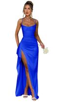 Vestido de baile Woyiam Mermaid Royal Blue Satin com fenda tamanho 6
