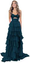 Vestido de baile Yuxin 3D Flower Tiered A Line Chiffon Teal Women