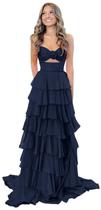 Vestido de baile Yuxin Navy Long Ball Gown 2025 3D Floral Chiffon