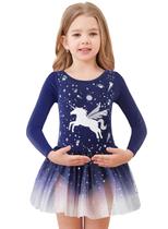 Vestido de balé EQSJIU de manga comprida para meninas azul escuro de 7 a 8 anos Vestido de balé EQSJIU de manga comprida para meninas azul escuro de 7 a 8 anos