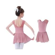 Vestido De Balé Sem Mangas Para Meninas, Malha De Dança De Algodão Com Saia De Chiffon, Vestido De