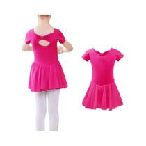 Vestido De Ballet De Manga Curta Para Meninas, Leotardos De Ginástica Com Saia De Chiffon E Laço,