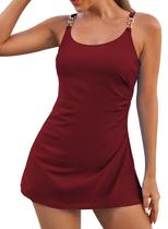 Vestido de banho feminino Aleumdr Tummy Control vermelho com bolsos tamanho GG Vestido de banho feminino Aleumdr Tummy Control vermelho com bolsos tamanho GG