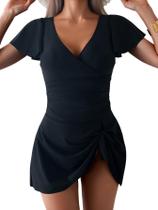 Vestido de banho feminino Eagerbuy, roupa de banho com babados para controle de barriga