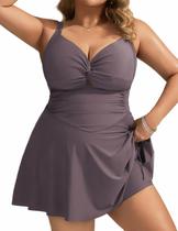 Vestido de banho feminino Hanna Nikole plus size marrom roxo 16+ Vestido de banho feminino Hanna Nikole plus size marrom roxo 16+