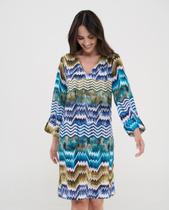 Vestido de Banho Feminino Macio com Manga Chevron Azul Lohe Vestido de Banho Feminino Macio com Manga Chevron Azul Lohe
