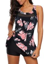 Vestido de banho Zando para mulheres Tummy Control rosa floral Vestido de banho Zando para mulheres Tummy Control rosa floral