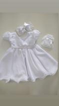 Vestido de batizado + meia de renda + laço