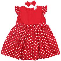 Vestido de Bebê Babadinho Poá Vermelho 2 Peças