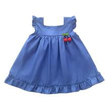 Vestido de Bebê e Infantil Jeans com Detalhe de Cereja Classico para Festa 100% Algodão Mundo Nina - Vestido de Bebê e Infantil Jeans com Detalhe de Cereja Classico para Festa 100% Algodão Mundo Nina -
