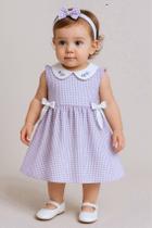 Vestido de Bebê e Infantil Primavera Xadrez Lilás Luxo 100 Algodão Mundo Nina