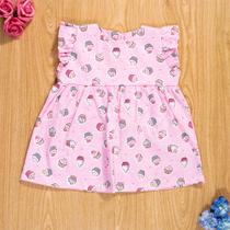 Vestido de bebê em tricoline cupcake rosa claro