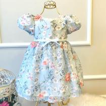 Vestido de bebê festa Petit Cherie jardim encantado floral azul tam 2