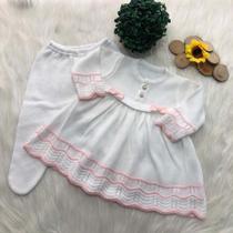 Vestido De Bebê Lidiane Tricô Laço Pérolas