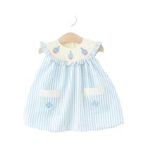Vestido De Bebê Menina Com Estampa De Barco, Listrado, Sem Mangas, Gola De Boneca, Confortável E Vestido De Bebê Menina Com Estampa De Barco, Listrado, Sem Mangas, Gola De Boneca, Confortável E