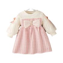 Vestido De Bebê Menina Com Mangas Longas E Estampa Xadrez Rosa, Vestido De Festa De Aniversário Para
