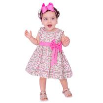 Vestido de Bebê Menina Florido com Tiara 100% Algodão - Eva