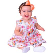 Vestido de Bebê Menina Florido com Tiara 100% Algodão Iris